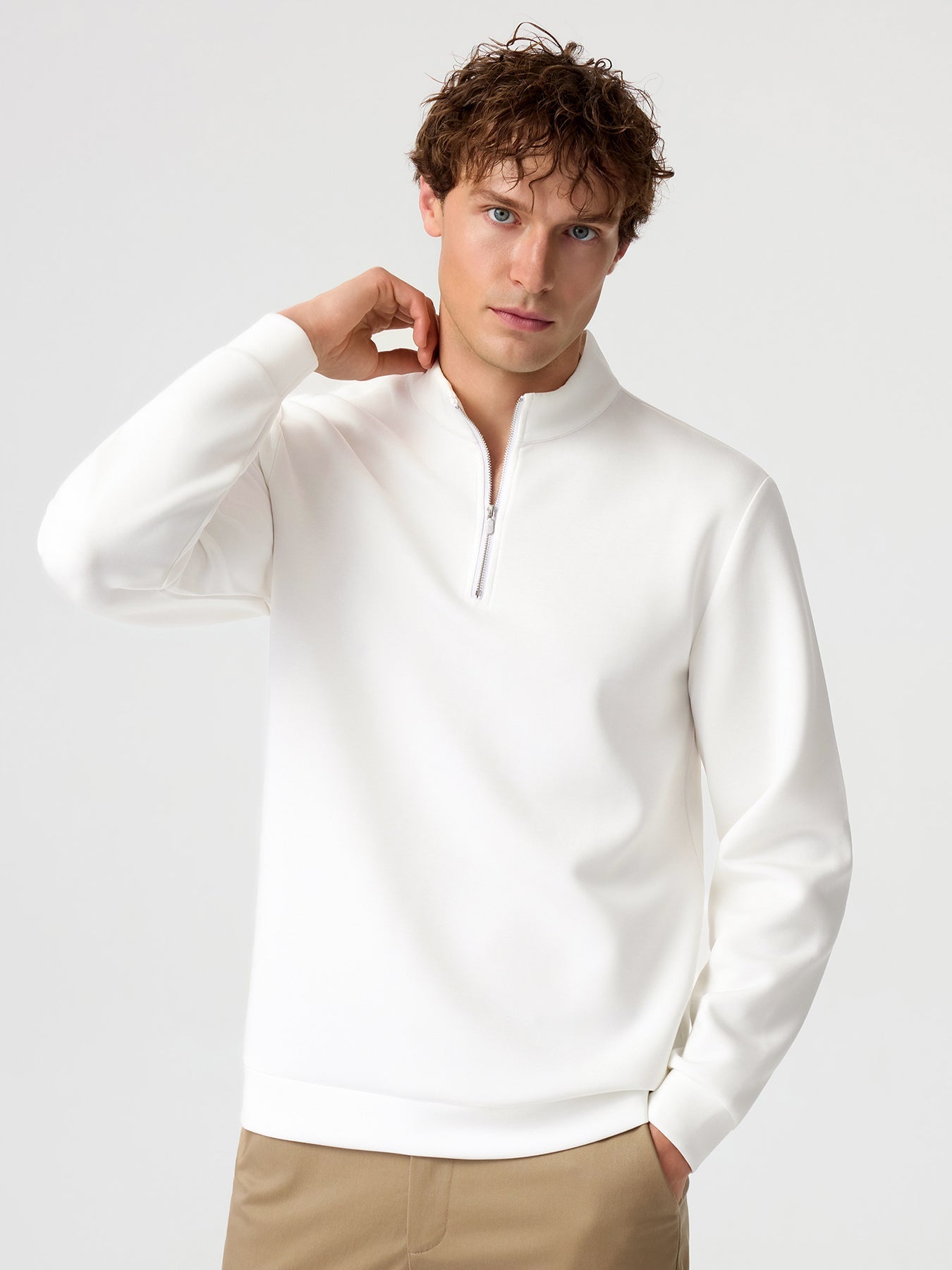 Modal Blend Half-Zip Mock Neck Long Sleeve Tee