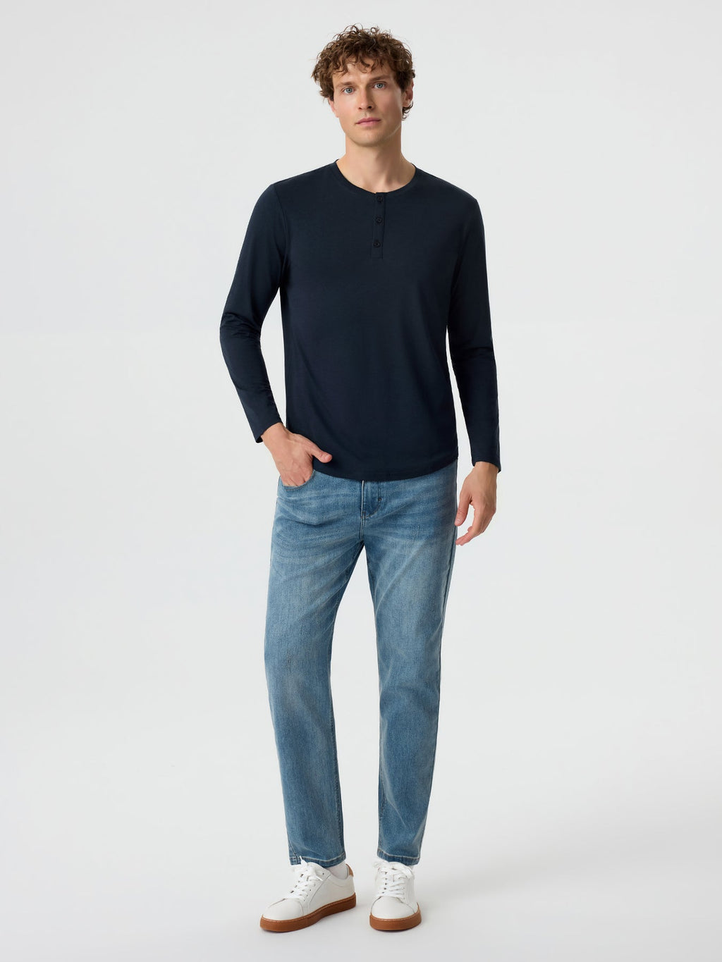 StaySmooth Long Sleeve Henley Drop-Cut Tee