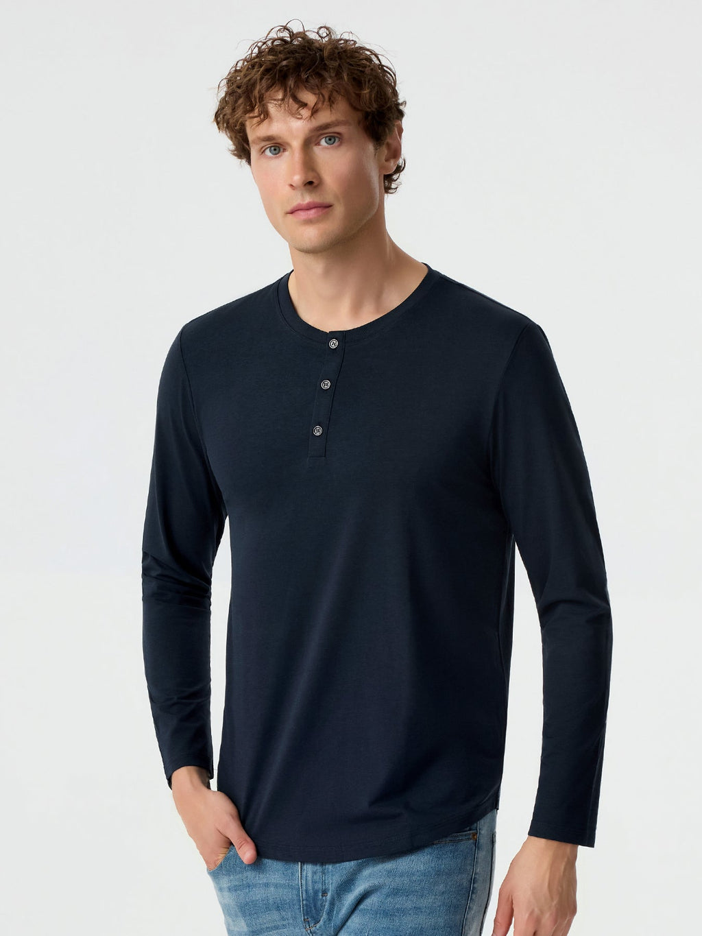 StaySmooth Long Sleeve Henley Drop-Cut Tee