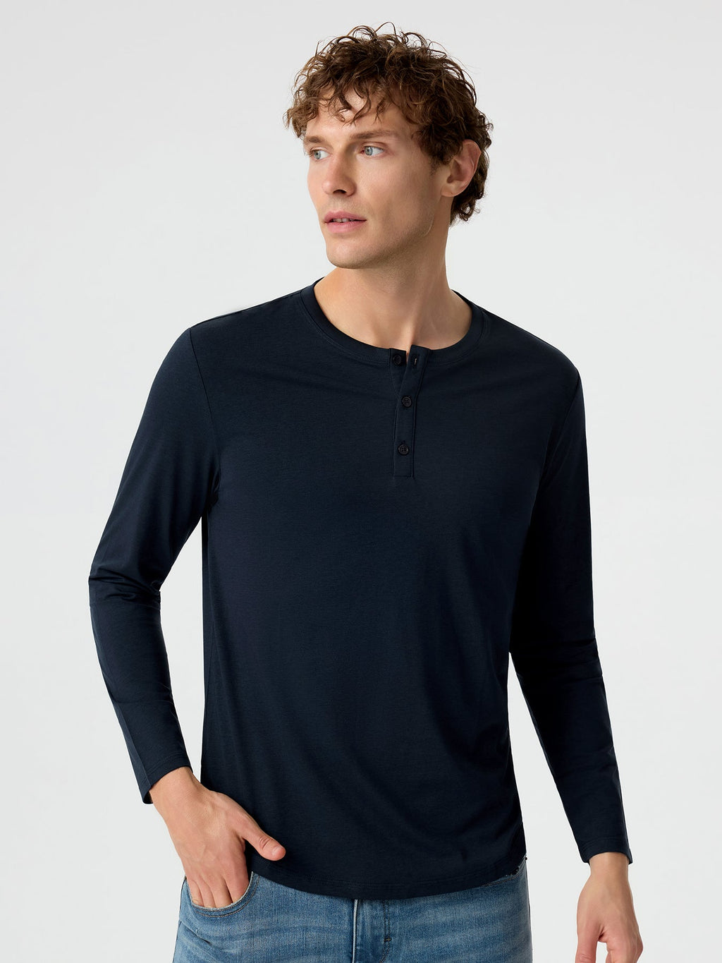 StaySmooth Long Sleeve Henley Drop-Cut Tee